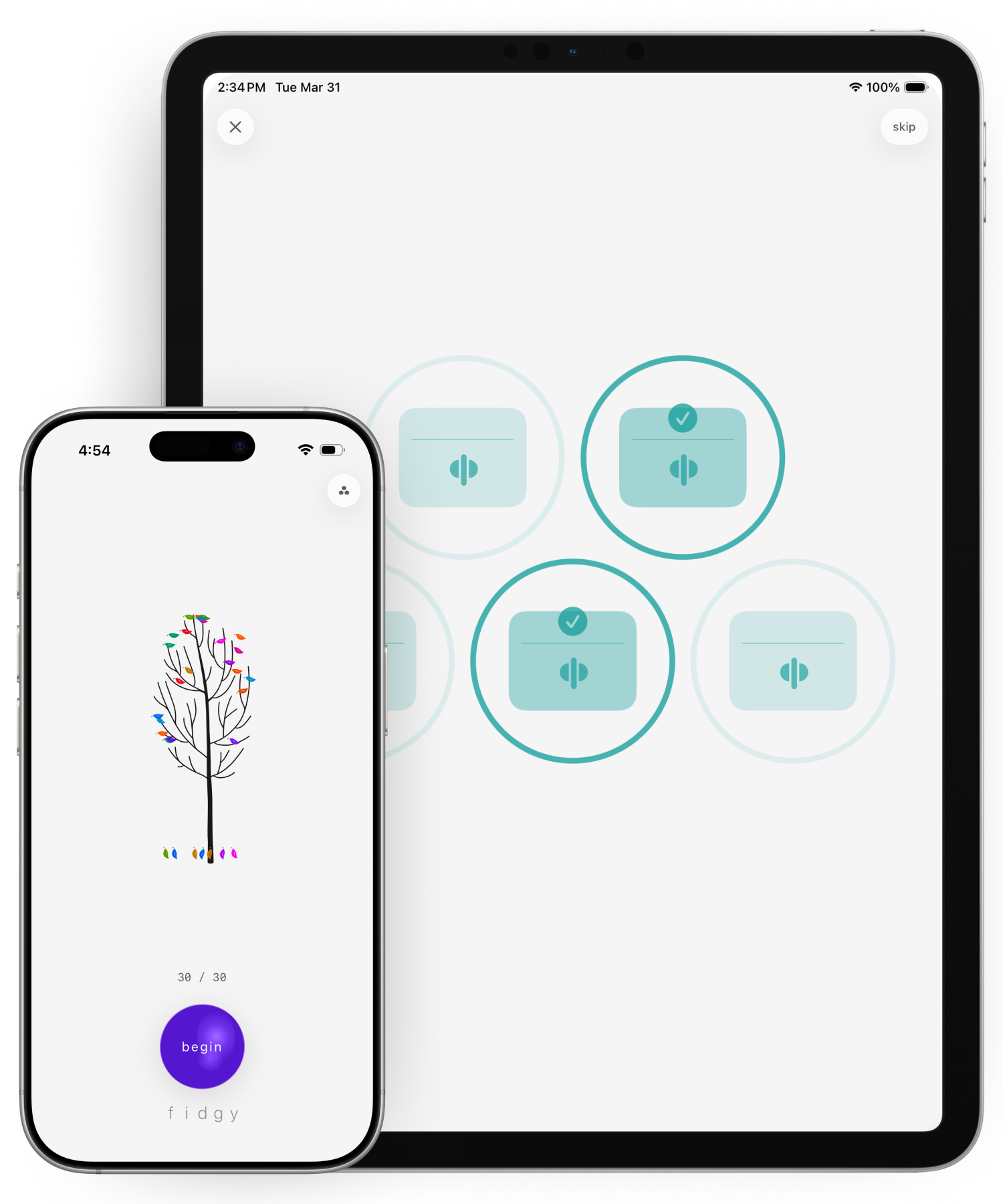 Fidgy app running on iPhone and iPad